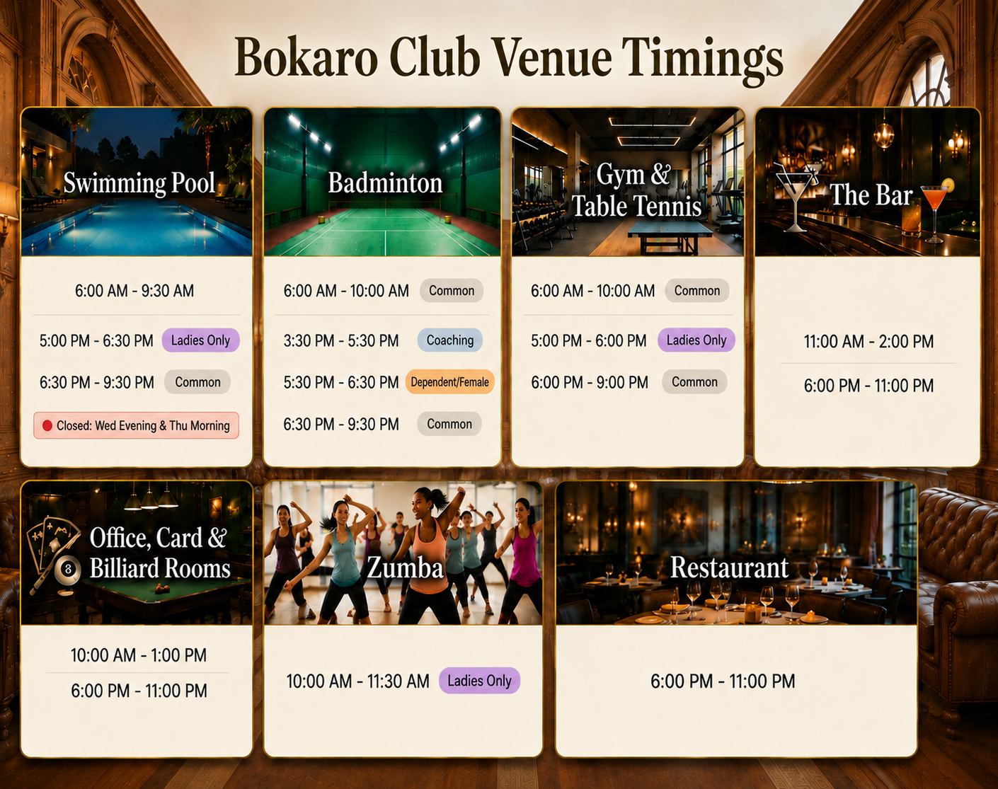 Bokaro Club Venue Timings